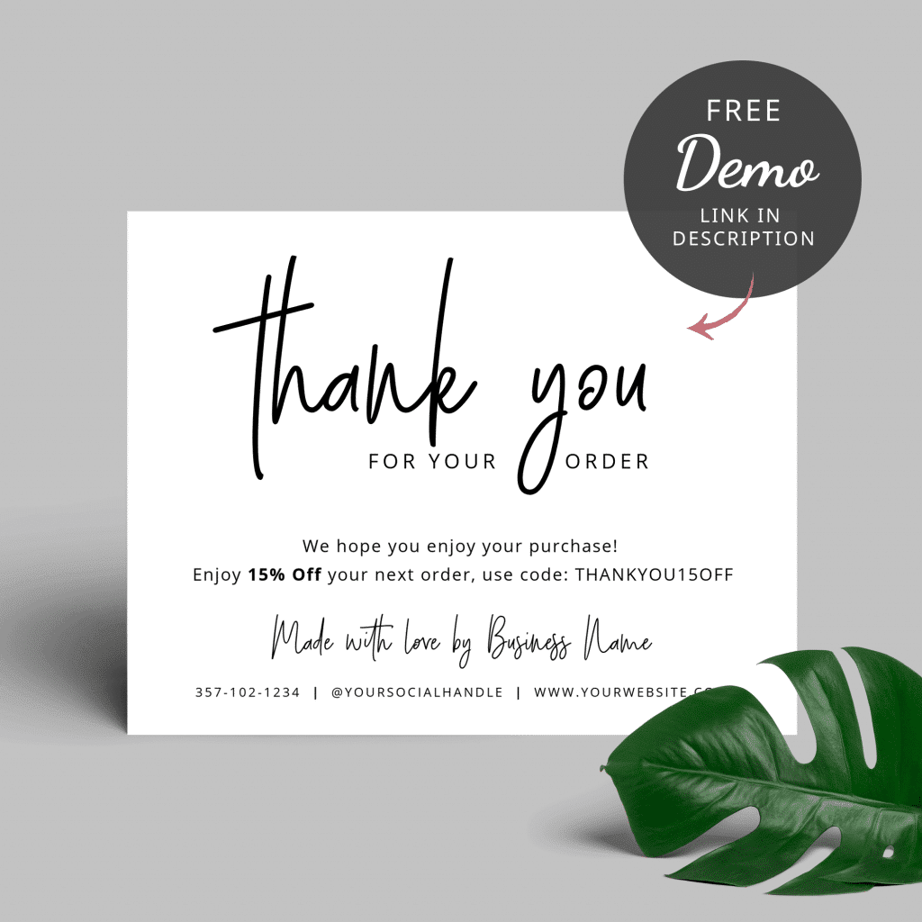 Thank You for Purchase Card - Printable Customer Thank You Card